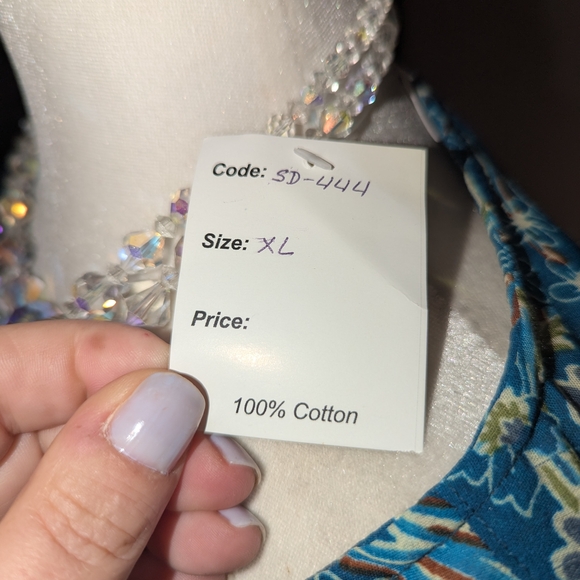 💯% Cotton Women's Teal Floral V-Neck Bell Sleeve Top - Picture 5 of 7